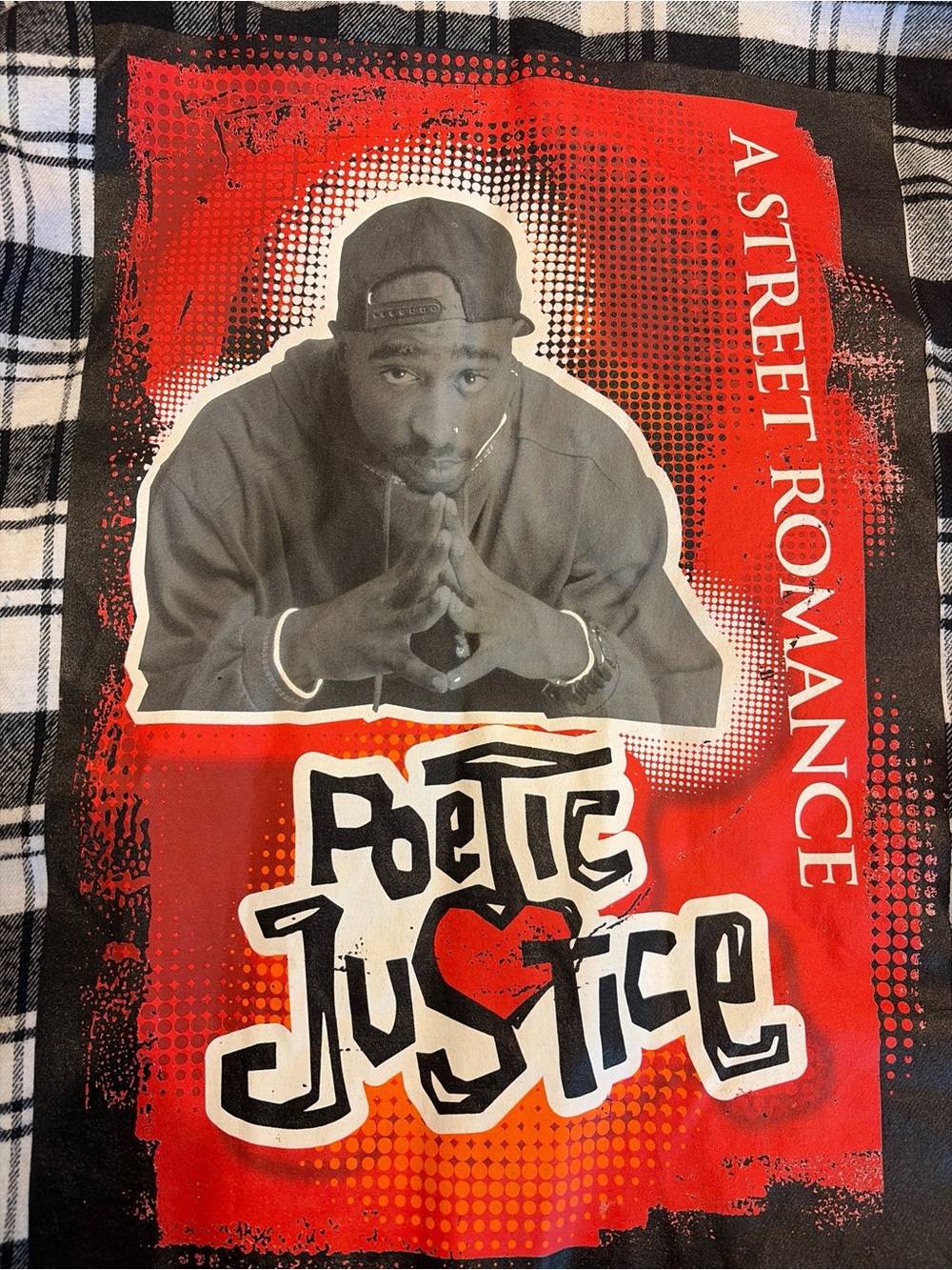 Tupac Poetic Justice Chemistry Black and White Plaid Flannel Shirt size M - Picture 3 of 5